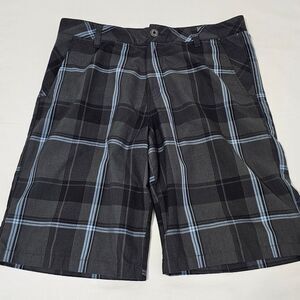 Rip Curl Plaid Shorts Size 34 Black Gray Surf Skate Y2K Casual